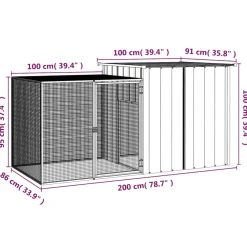vidaXL Konijnenhok 200x91x100 cm gegalvaniseerd staal grijs