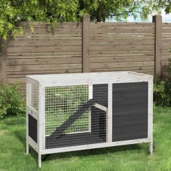 vidaXL Konijnenhok 103x44x69,5 cm massief grenenhout grijs