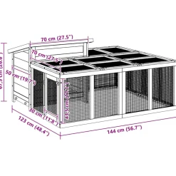 vidaXL Konijnenhok 144x123x67,5 cm massief grenenhout mokkakleurig