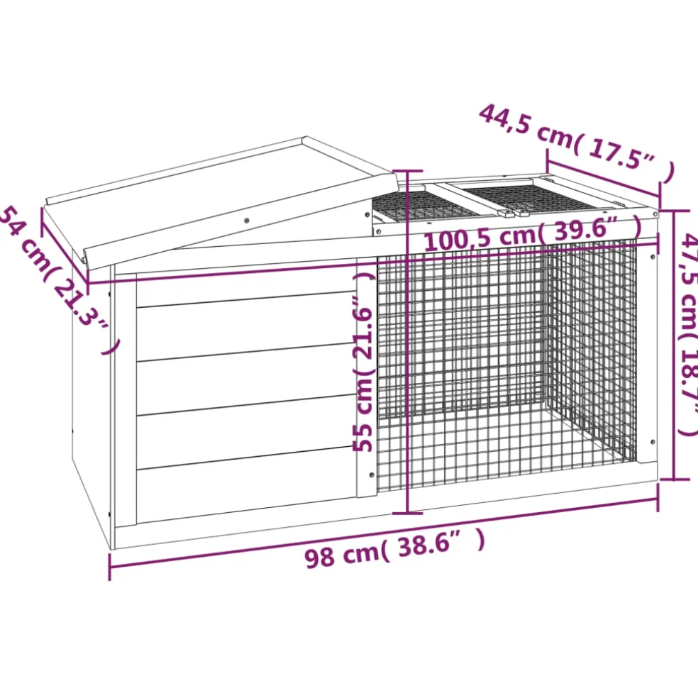 vidaXL Konijnenhok 100,5x54x55 cm massief grenenhout grijs