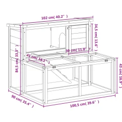 vidaXL Konijnenhok 102x90x84,5 cm massief grenenhout mokkakleurig