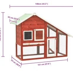 vidaXL Konijnenhok 140x63x120 cm massief vurenhout rood en wit