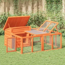 vidaXL Konijnenhok 144x123x67,5 cm massief grenenhout bruin