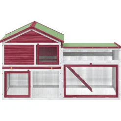 vidaXL Konijnenhok 185,5x60,5x109,5 cm massief grenenhout rood