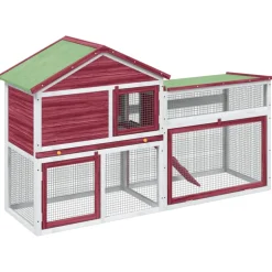 vidaXL Konijnenhok 185,5x60,5x109,5 cm massief grenenhout rood