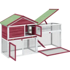 vidaXL Konijnenhok 185,5x60,5x109,5 cm massief grenenhout rood