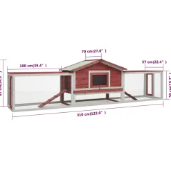 vidaXL Konijnenhok 310x70x87 cm massief grenen- en vurenhout rood
