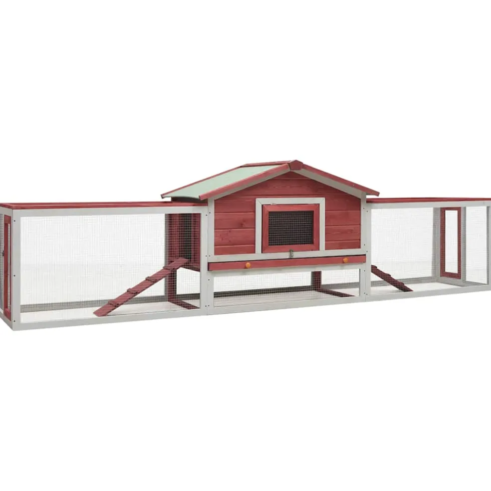 vidaXL Konijnenhok 310x70x87 cm massief grenen- en vurenhout rood
