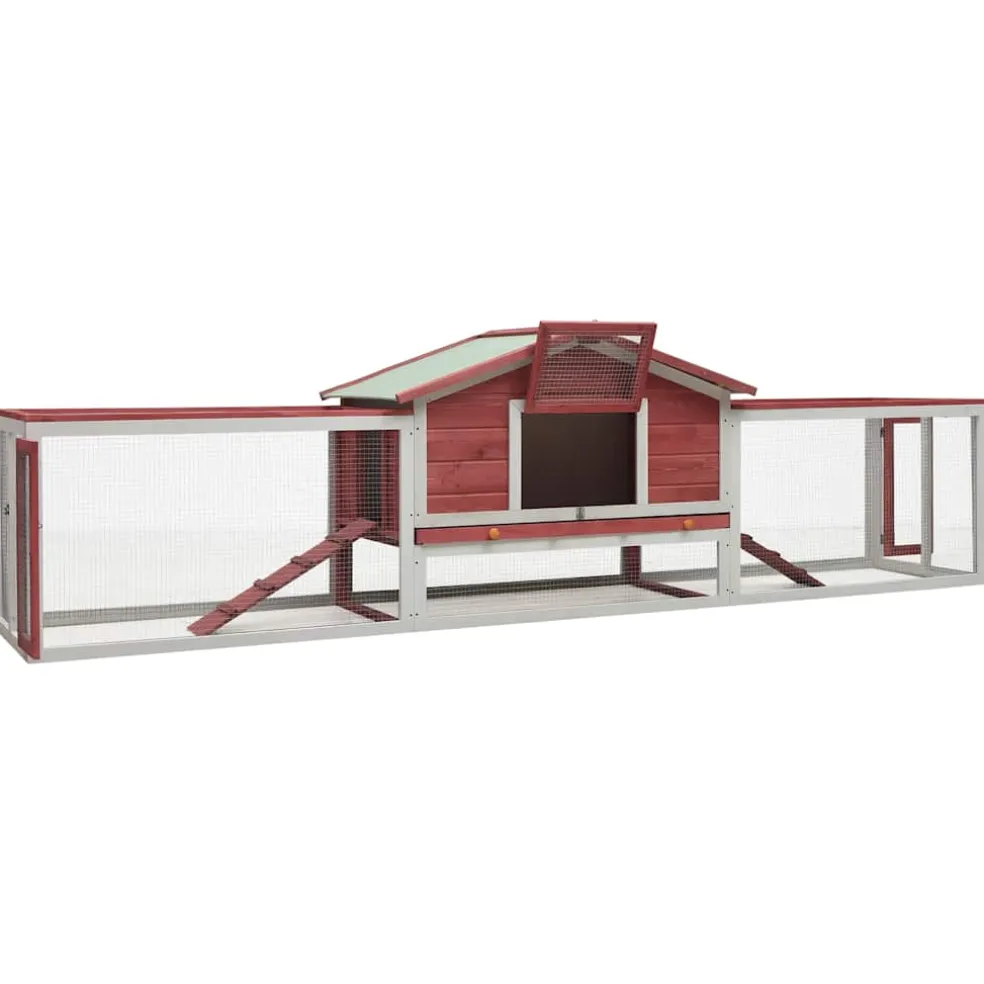 vidaXL Konijnenhok 310x70x87 cm massief grenen- en vurenhout rood