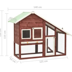 vidaXL Konijnenhok 140x63x120 cm massief vurenhout mokka en wit