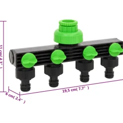 vidaXL Kraanadapter 4-wegs 19,5x6x11 cm ABS & PP groen en zwart
