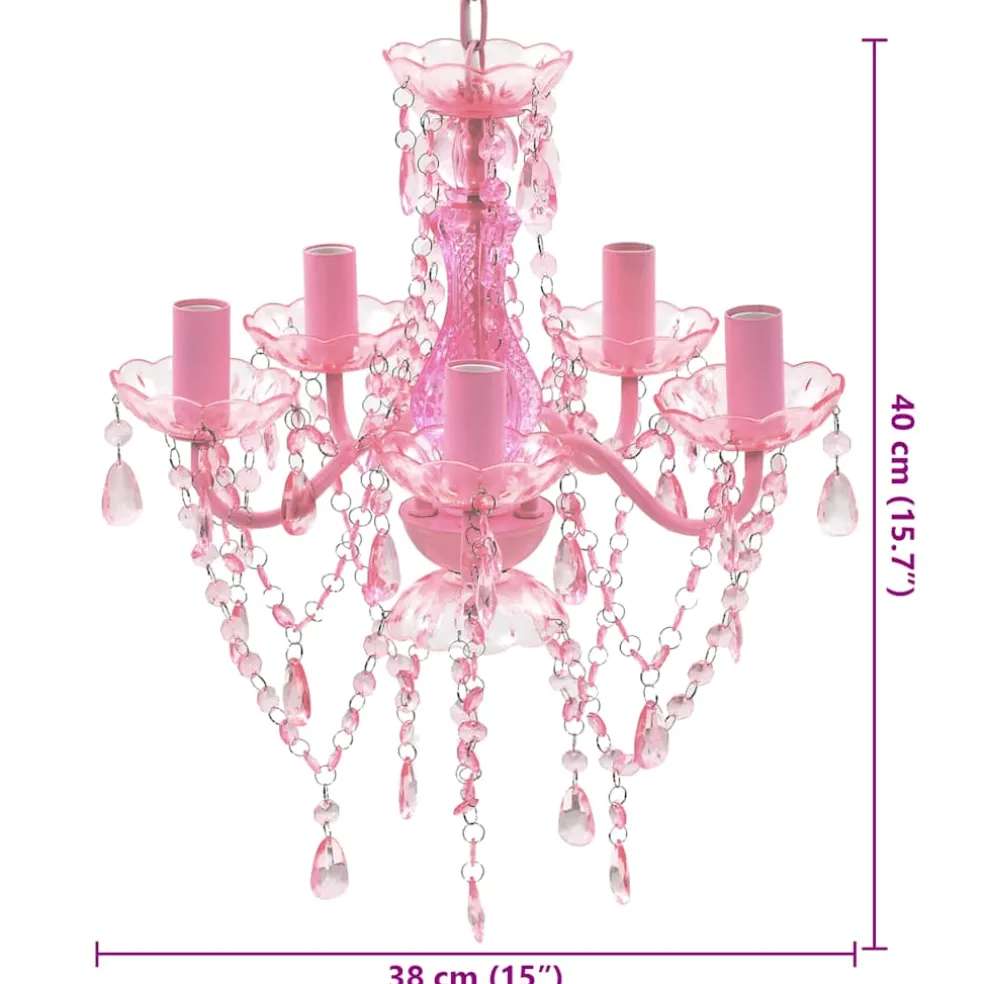 vidaXL Kristallen licht met 5 gloeilampen rosa