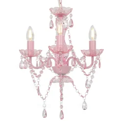 vidaXL Kroonluchter met kralen rond 3xE14 roze