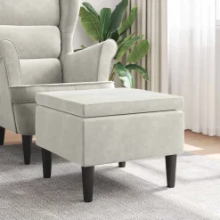 vidaXL Kruk met houten poten crèmekleurig fluweel