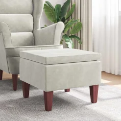 vidaXL Kruk met houten poten fluweel crèmekleurig