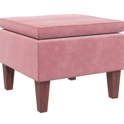 vidaXL Kruk met houten poten fluweel roze
