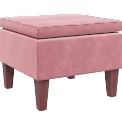 vidaXL Kruk met houten poten fluweel roze