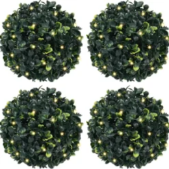 vidaXL Kunstbuxusballen met LED-verlichting 4 st 12 cm groen