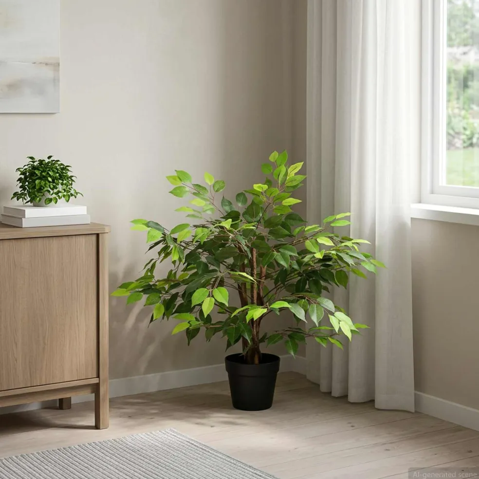 vidaXL Kunst Ficus Plant Groen 73 x 16 x 60 cm Stof en Hout