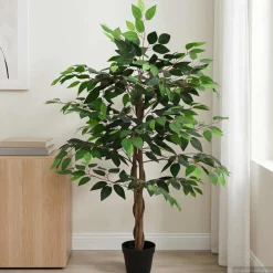 vidaXL Kunst Ficus Plant Groen 90 x 16 x 110 cm Stof en Hout