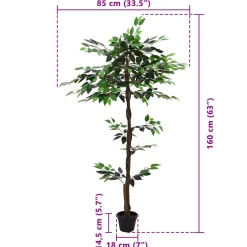 vidaXL Kunst Ficus Plant Groen 85 x 18 x 160 cm Stof en Hout