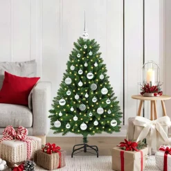 vidaXL Kunstkerstboom 120 cm 150 LED's Warmwit PVC en staal Groen