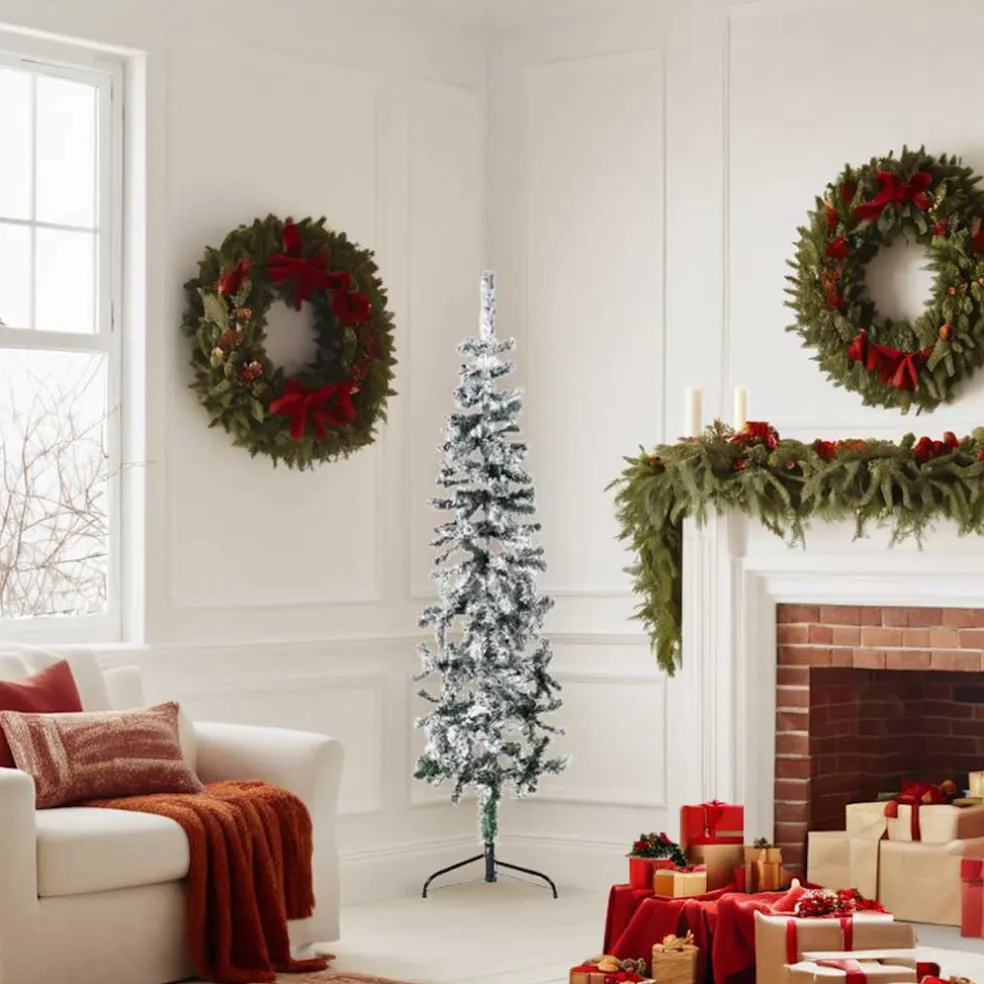 vidaXL Kunstkerstboom half met sneeuw smal 150 cm