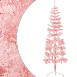 vidaXL Kunstkerstboom half met standaard smal 120 cm roze