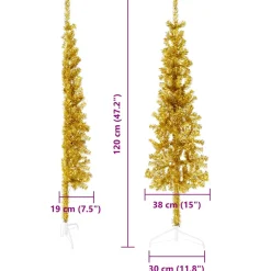 vidaXL Kunstkerstboom half met standaard smal 120 cm goudkleurig