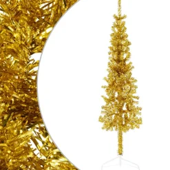 vidaXL Kunstkerstboom half met standaard smal 120 cm goudkleurig