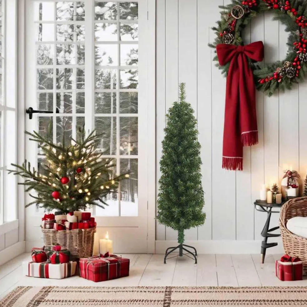 vidaXL Kunstkerstboom met standaard smal 150 cm PVC groen