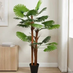vidaXL Kunstmatige Fan Palmboom Groen 75 x 25 x 180 cm Stof en Bamboe