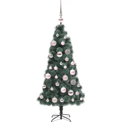 vidaXL Kunstmatige voorverlichte kerstboom met bollen set Groen 120 cm