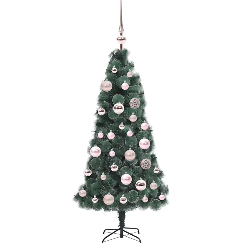 vidaXL Kunstmatige voorverlichte kerstboom met bollen set Groen 120 cm