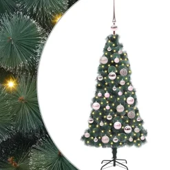 vidaXL Kunstmatige voorverlichte kerstboom met bollen set Groen 120 cm