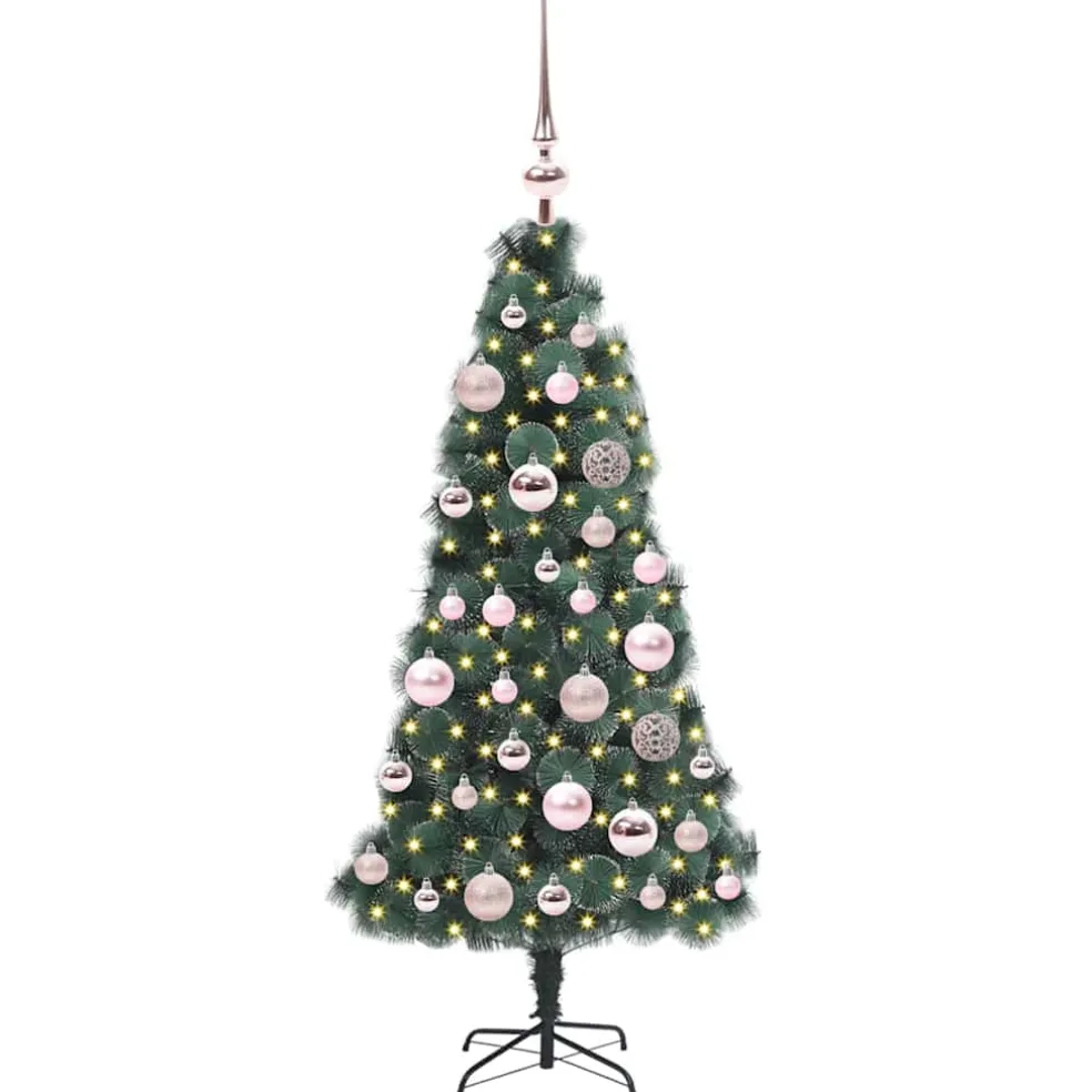 vidaXL Kunstmatige voorverlichte kerstboom met bollen set Groen 120 cm