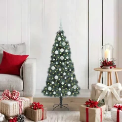 vidaXL Kunstmatige Voorverlichte Kerstboom met Ballenset Groen 120 cm