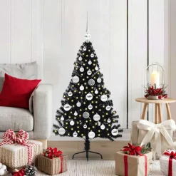 vidaXL Kunstmatig Voorverlicht Kerstboom met 150 LED Zwart 120 cm PVC
