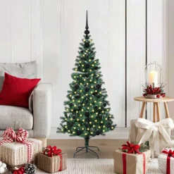vidaXL Kunstmatig Voorverlicht Kerstboom Groen 120 cm PVC en Metaal