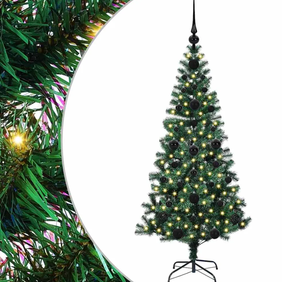 vidaXL Kunstmatig Voorverlicht Kerstboom Groen 120 cm PVC en Metaal