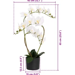vidaXL Kunstorchidee met pot Wit 45 x 15 x 65 cm Stof, PE en PEVA