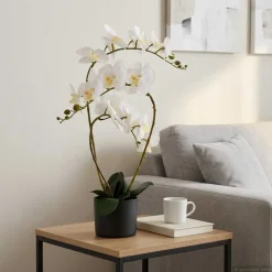vidaXL Kunstorchidee met pot Wit 45 x 15 x 65 cm Stof, PE en PEVA