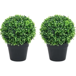 vidaXL Kunstplanten met pot 2 st buxus bolvorming 33 cm groen