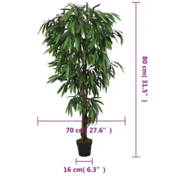 vidaXL Kunstplant mangoboom 300 bladeren 80 cm groen