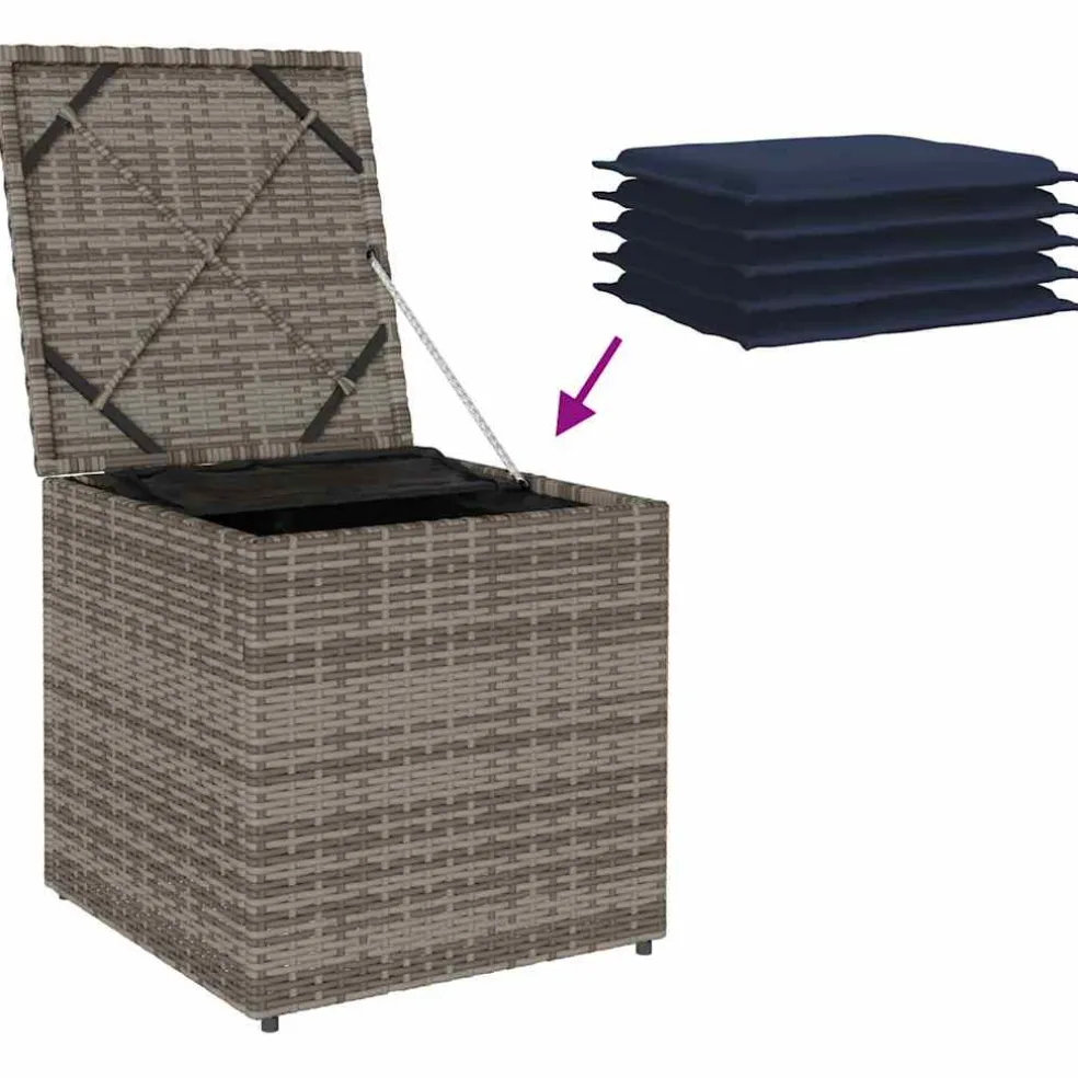 vidaXL Kussenbox met opslag Grijs 50 x 50 x 50 cm poly rattan