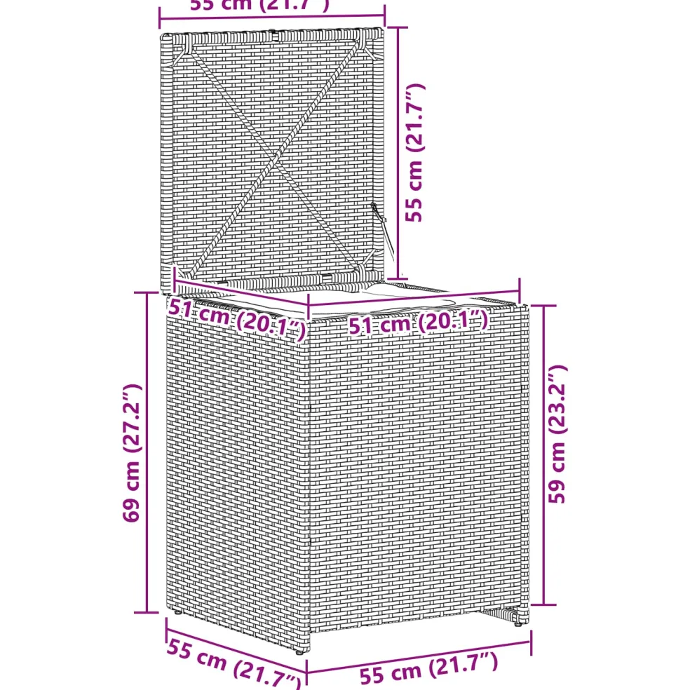 vidaXL Kussenbox 55 x 55 x 69 cm staal