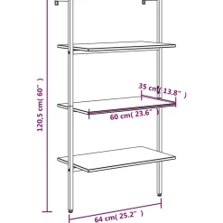 vidaXL Ladderrek met 3 schappen 64x35x120,5 cm zwart