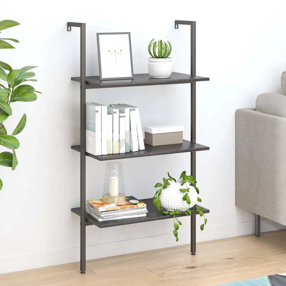 vidaXL Ladderrek met 3 schappen 64x35x120,5 cm zwart
