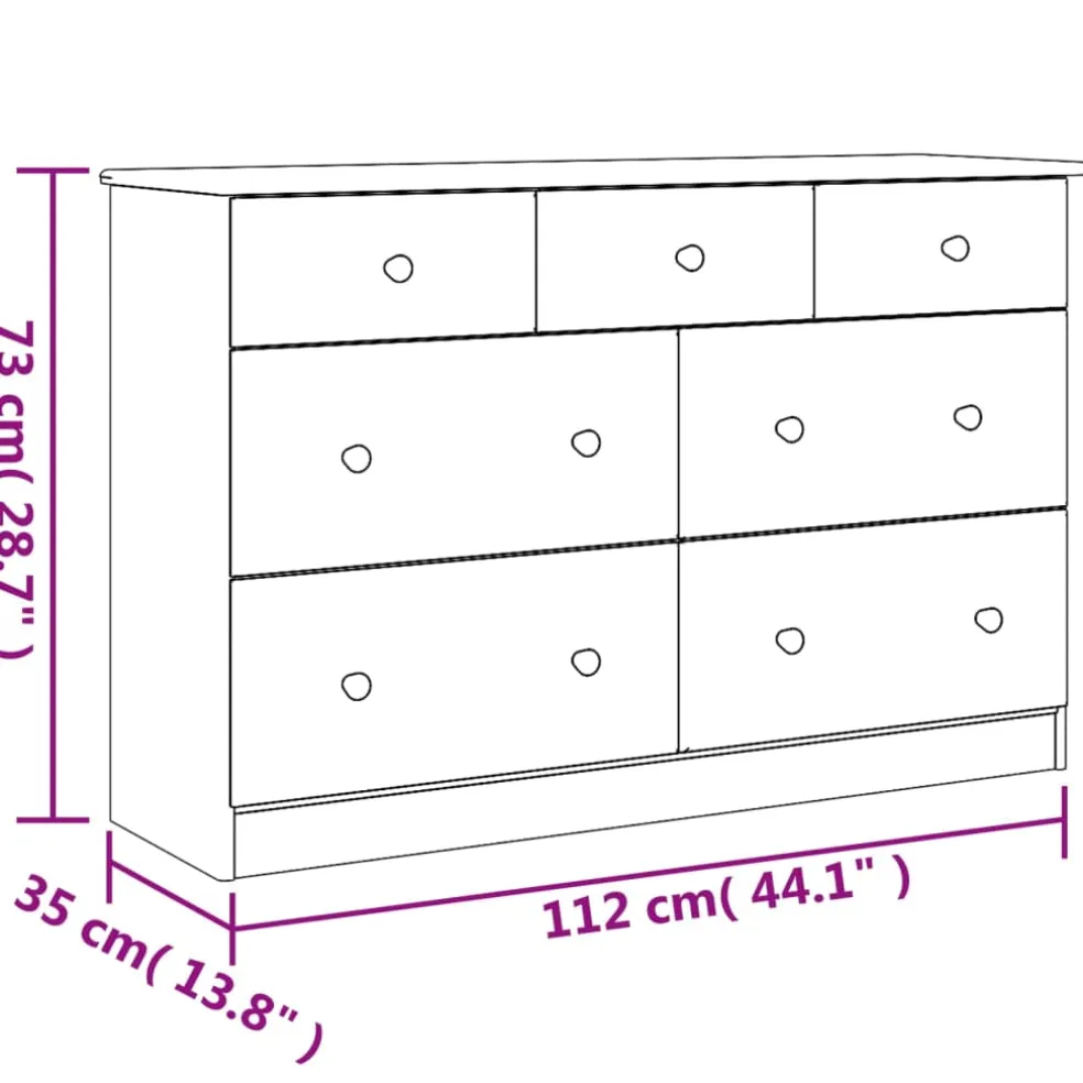 vidaXL Ladekast ALTA 112x35x73 cm massief grenenhout wit