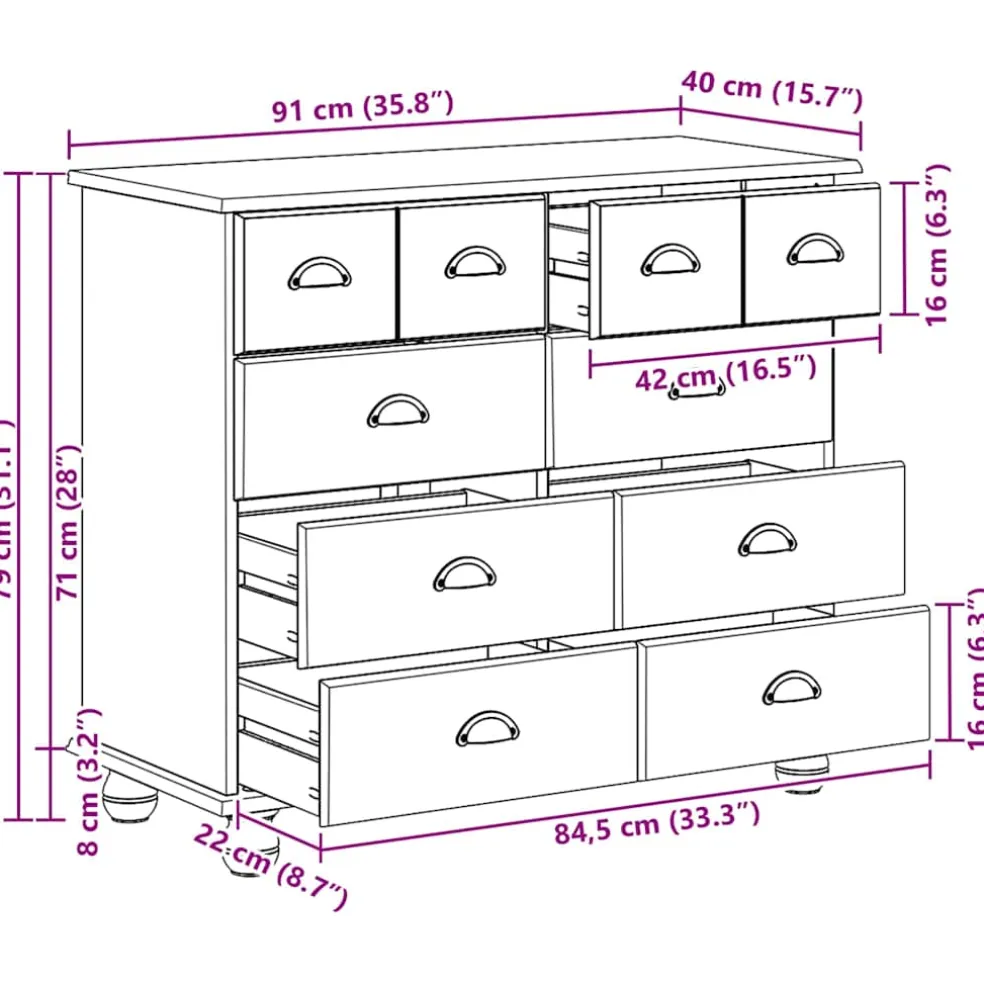 vidaXL Ladekast ASKIM Bruin 91 x 40 x 79 cm Massief grenenhout